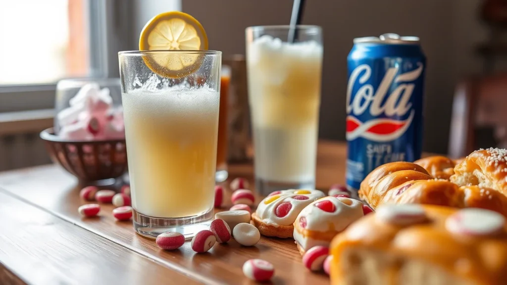 лимонный сок, газировка, продукты с высоким содержанием сахара.