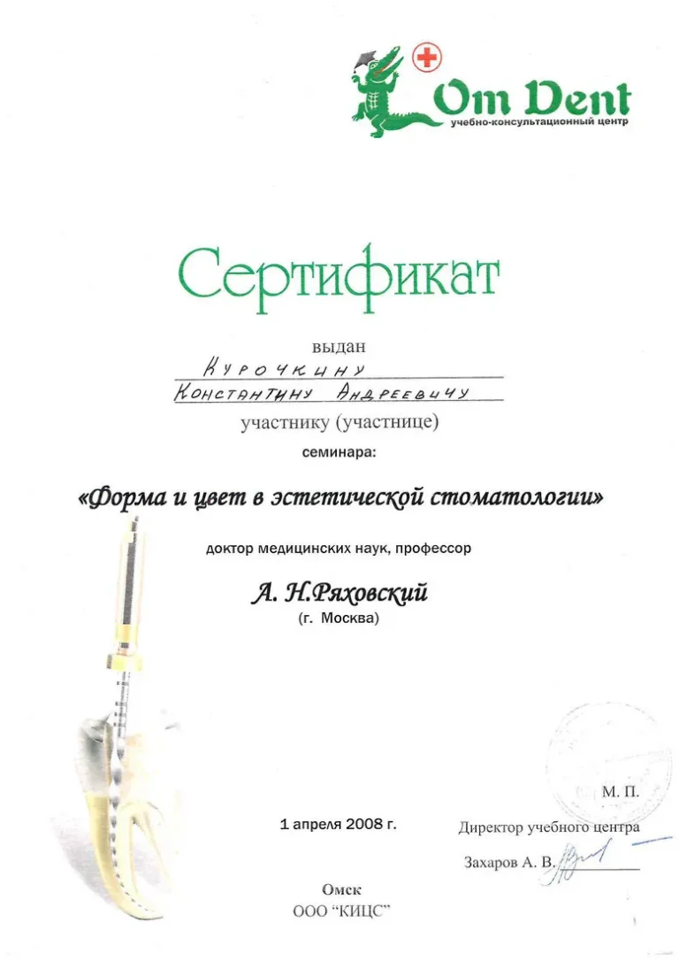 Курочкин Константин Андреевич - сертификат