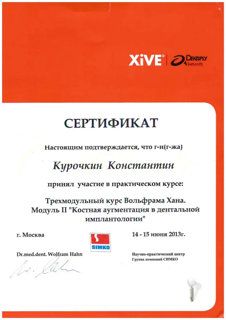 Курочкин Константин Андреевич - сертификат