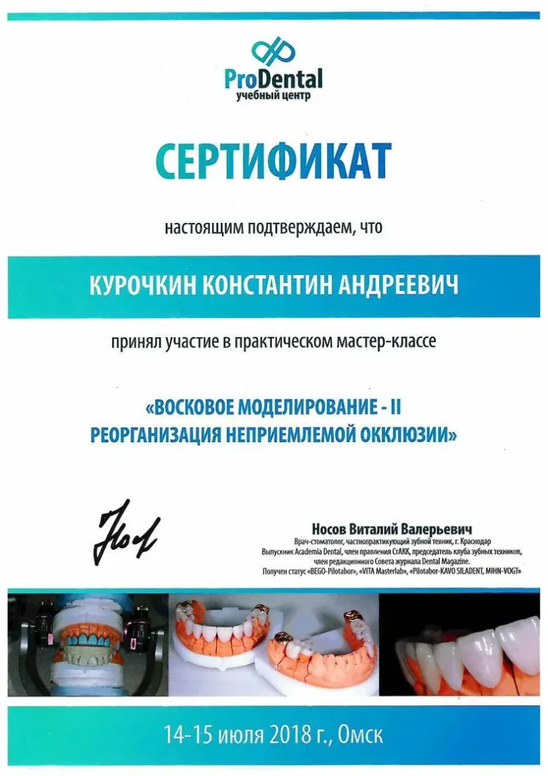 Курочкин Константин Андреевич - сертификат