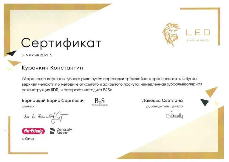 Курочкин Константин Андреевич - сертификат